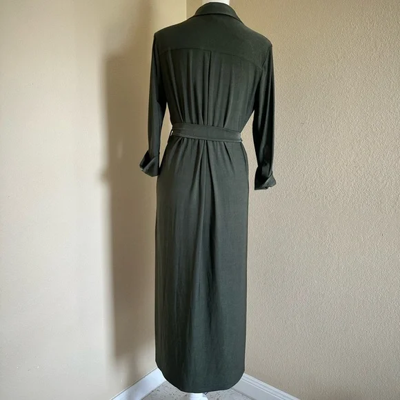 L'agence Rivi Midi Shirt Dress Olive Green XS Utility Business Casual Luxury - Picture 7 of 13